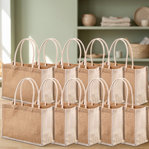 Sacs fourre-tout réutilisables en toile de jute laminée écologiques avec logo personnalisé, style tendance, résistants à l'eau, portables pour femmes - Product Image 5