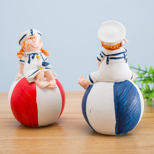 Poupées de couple mariniers de style méditerranéen, artisanat en résine, décoration d'intérieur, figurines artistiques pour garçons et filles - Product Image 2