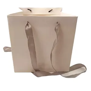 Роскошный цветочный букет на заказ, квадратная основа, подарочный бумажный пакет с длинной ручкой