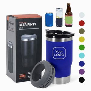 Refroidisseur de canettes de bière personnalisé imprimé 4-en-1 de 14 oz avec revêtement en poudre, 2 couvercles, double paroi en acier inoxydable, isotherme - Product Image 4