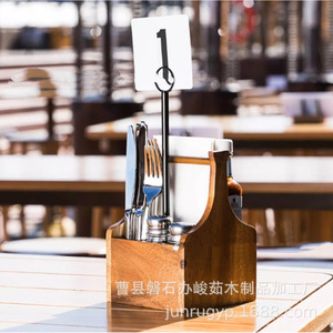 กล่องใส่ช้อนส้อมไม้จุนรุ พร้อมที่ใส่หมายเลขโต๊ะ สำหรับร้านอาหาร - Product Image 1