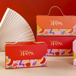 Caja de regalo de cartón grueso y resistente con asa de remache, diseño de dibujos animados para el 100 día del bebé, con estampado dorado, para dulces, chocolate y leche, venta al por mayor - Product Image 2