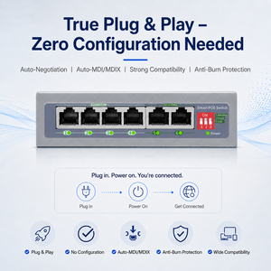 สวิตช์ KuWFi 4+2 พอร์ต อัปลิงค์ พร้อมฟังก์ชัน AI ระยะ 250 เมตร รองรับ VLAN Extend Watchdog สวิตช์ PoE 6 พอร์ต 100Mbps สำหรับโซลูชั่นกล้อง IP - Product Image 6