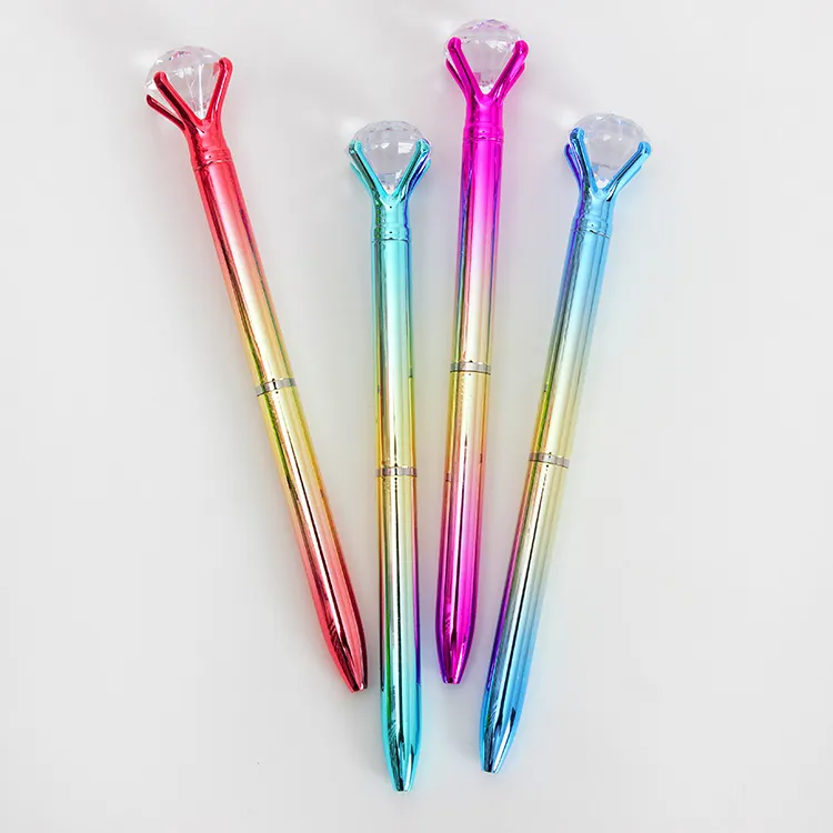 Big diamond pens 0.7mm wholesale colorful gift office stationery Ball pen with logo gradient crystal plastic ballpoint pens