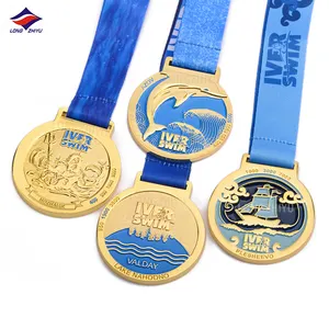 Longzhiyu correr deporte natación medallas fabricante personalizado metal bicicleta ciclismo medallas a medida esmalte Ironman triatlón medallas