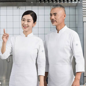 Logo personalizzato <span class=keywords><strong>da</strong></span> uomo ristorante <span class=keywords><strong>donna</strong></span> Hotel Cafe cooker cucina Unisex uniforme <span class=keywords><strong>da</strong></span> lavoro manica lunga cappotto <span class=keywords><strong>da</strong></span> Chef giacca <span class=keywords><strong>da</strong></span> Chef - Product Image 4