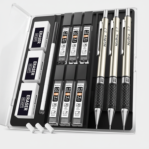 Set di matite meccaniche artistiche da 0,7 mm con custodia, 3 matite da disegno in metallo, ricariche di mina 6HB e 3 gomme - Product Image 2