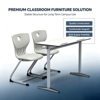 Chaise et table d'étude deux places robustes pour étudiants, mobilier de salle de classe avec tiroir de rangement en métal