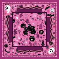 Tapis de Mahjong d'Halloween avec imprimé artistique chat rose, violet et noir, couverture de table carrée pour joueurs de Mahjong américain