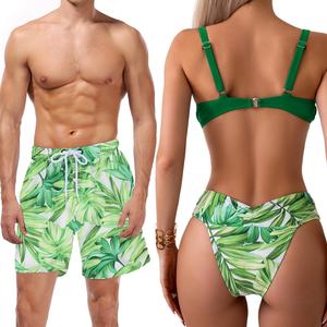 Conjunto de Bikini Personalizado con Hojas Verdes a Juego para Parejas, Tanga para Mujer y Top Push-Up, Traje de Baño para Hombre, Ropa de Playa - Product Image 3