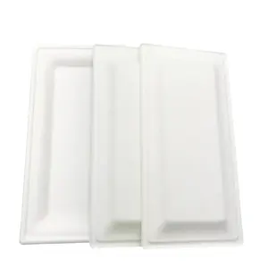 Juego de vajilla de papel desechable ecológica, platos duros desechables de fiesta, rectangular, sin PFAS, para retirar Pla