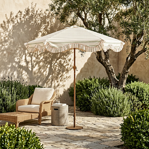 <span class=keywords><strong>Parasol</strong></span> vintage 220 cm grande taille portable à manivelle, effet bois, inclinable, à volants, pour jardin, terrasse, plage, cour arrière - Product Image 2