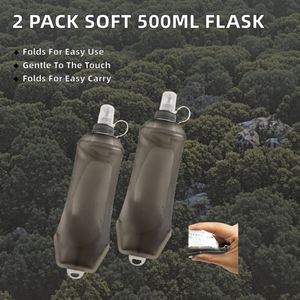 T Tersely Paquete de 2 Botellas de Agua Plegables de TPU de 500 ml para Senderismo, Correr, Ciclismo, Maratón (Gris) - Product Image 2