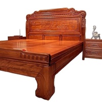 Lit double king size en bois massif sculpté de style chinois classique, 1,8 m x 1,5 m
