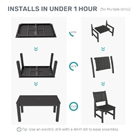 Ensemble de table et chaises de jardin en bois HIPS, aspect teck, résistant aux intempéries, meubles de patio pour jardin, cour, terrasse