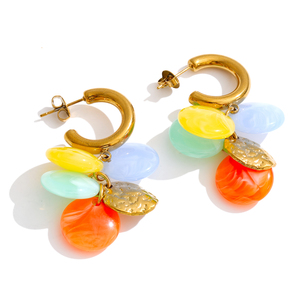 JINYOU 5913 <span class=keywords><strong>Orecchini</strong></span> Estivi Colorati <span class=keywords><strong>in</strong></span> Resina e Acciaio Inossidabile Placcato <span class=keywords><strong>Oro</strong></span>, <span class=keywords><strong>Orecchini</strong></span> <span class=keywords><strong>a</strong></span> <span class=keywords><strong>Cerchio</strong></span> Pendenti <span class=keywords><strong>a</strong></span> Forma di C alla Moda per Donna - Product Image 1