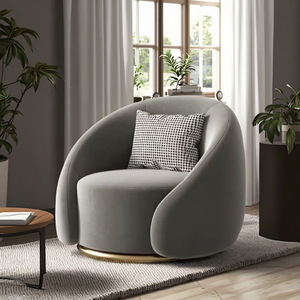 Fauteuil pivotant <span class=keywords><strong>scandinave</strong></span> personnalisable, fauteuil <span class=keywords><strong>de</strong></span> salon moderne et décontracté <span class=keywords><strong>de</strong></span> luxe, en velours/laine d'agneau - Product Image 2