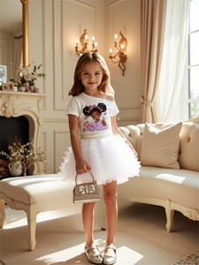 Set Pakaian Grosir untuk Balita Perempuan, Kaos Lengan Pendek Motif Kartun + Rok Tulle Berlapis Polos 2 Pcs - Product Image 2