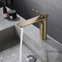 Robinet de lavabo moderne minimaliste à poignée unique avec cartouche céramique, eau froide et chaude, finition or brossé et gris anthracite