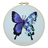 Kit de broderie papillon DIY pour débutants, tissu imprimé, ensemble de broderie à la main avec cerceau