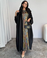 Abaya de Golf Noire Musulmane Islamique avec Ensemble Intérieur Dubaï, Ensemble Abaya 2 Pièces