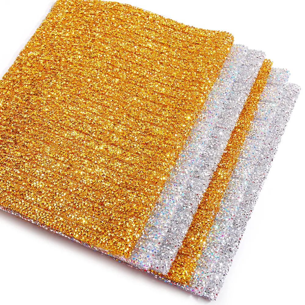 24Cm * 40Cm Hot Fix/Tự Dính Acrylic Crystal AB/Vàng Thạch Chain Trim Sắt Trên Nhựa Sticker Cho Quần Áo Giày Dép