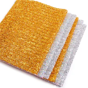 24cm*40cm Hot Fix /self Adhesive Acrylic Crystal AB /golden Rhinestones Chain Trim Iron on resin sticker for Clothes Shoes