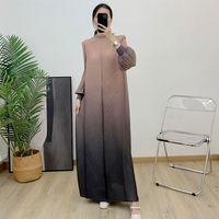 Robe plissée dégradée grande taille pour femme, décontractée, haut de gamme, à manches lanternes, longueur cheville, élégante pour soirée, taille naturelle, ODM