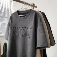 Camiseta de punto oversize de algodón con cuello redondo clásico, estampado en relieve, con logo personalizado en 3D para mujer