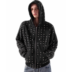 <span class=keywords><strong>Felpa</strong></span> con cappuccio Casual con cerniera in metallo poroso con cappuccio in cotone Unisex e spessa e comoda felpe da uomo - Product Image 2