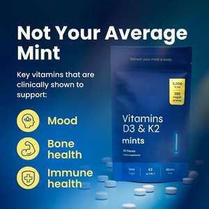 Suplemento de Vitamina D3 K2, Mentas <span class=keywords><strong>Sin</strong></span> Azúcar, 5000 UI, 200 mcg MK-<span class=keywords><strong>7</strong></span>, Apoyo Inmunológico, Mejora el Estado de Ánimo, Salud Ósea, <span class=keywords><strong>Sin</strong></span> Aspartamo, Sabor a Menta - Product Image 5