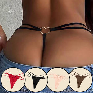 String en soie glacée en stock, grande taille, vente en gros, sexy, dos nu, anneau métallique en forme de cœur, culottes pour femmes, string, <span class=keywords><strong>tanga</strong></span>, sous-vêtements - Product Image 1