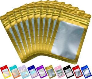 Y Y 100 Pieces Holographic Multicolored Packaging Bags Transparent <b>Small</b> Business Party Mylar Ziplock Bags - Product Image 4