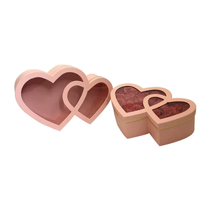 Boîte cadeau en forme de double cœur avec fenêtre transparente, boîte d'emballage pour roses de la Saint-Valentin, boîte cadeau de mariage avec logo personnalisé - Product Image 6