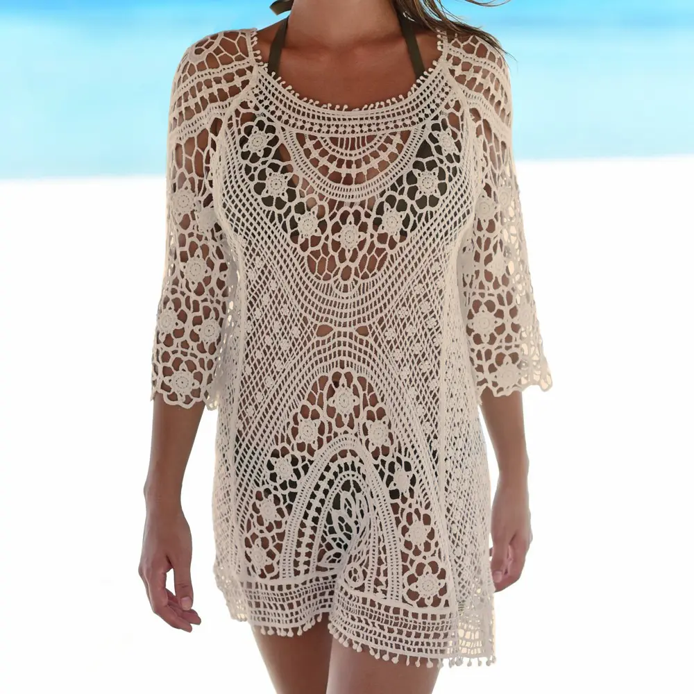 Women's Bathing Suit Cover Up Beach Bikini Swimsuit Swimwear Crochet Dress