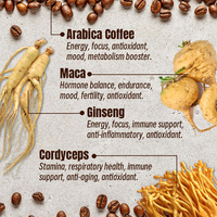 Café instantané Man Power Latte, boissons au café, extrait de maca noir en poudre, mélange de ginseng et de cordyceps, café énergétique à la maca pour hommes