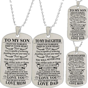A mi hijo/hija amor mamá colgante de acero inoxidable letra negra collar familiar - Product Image 1