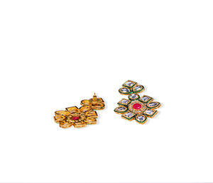 Ensemble de collier et boucles d'oreilles en or plaqué or avec perles Kundan, fait main, de luxe, pour femmes, bijoux ethniques de mariée, pour mariage et fêtes - Product Image 5