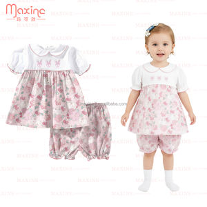 Ensemble bébé de Pâques avec col Peter Pan, applique lapin et design à volants printaniers, tenue <span class=keywords><strong>2</strong></span> pièces pour petites filles - Product Image 5