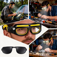 Lampe frontale LED ultra-légère pour lunettes de sécurité, contrôle mains libres par capteur de mouvement, rechargeable, lumière du jour 6000K, utilisation extérieure