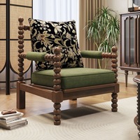 Fauteuil de détente moderne en bois massif avec dossier haut confortable et assise rembourrée pour salon, hôtel, appartement, balcon