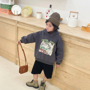 Felpa con Cappuccio Personalizzata Unisex per Bambini, in Cotone Felpato Pesante, Calda per l'Inverno, con Stampa Cartoon di Auto - Product Image 4