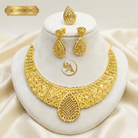 Parure Classique Femme Éthiopienne en Laiton Plaqué Or 24K, Collier et Boucles d'Oreilles Goutte d'Eau, Chaîne Maille Cubaine, Bijoux Tendance