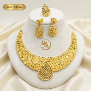 Classic 24K Gold Plated Brass Ethiopian Women's <b>Charm</b> Necklace Earrings Set Flower Box Chain Fashion Necklace - Product Image 1