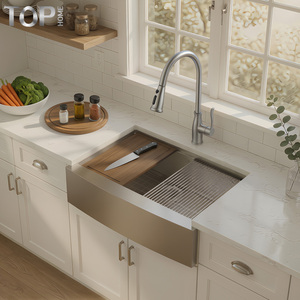 Évier de cuisine artisanal en acier inoxydable 304, style ferme, 33 pouces, cuve unique, façade à tablier, surface brossée, rebord intégré, CUPC - Product Image 4