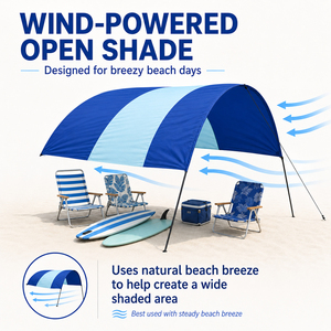 Auvent de plage à énergie éolienne de 150 pieds carrés, complet avec poteaux en aluminium, ancres de sable, cordes d'arrimage et protection solaire UPF 50+ - Product Image 3