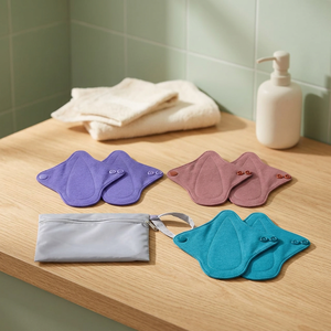Famicheer FCMM-011 Serviettes hygiéniques lavables et réutilisables en tissu pour femmes, respirantes, avec ailettes, taille régulière - Product Image 3