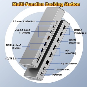 Hub USB-C vers 2 ports DP, <span class=keywords><strong>adaptateur</strong></span> multiport 16-en-1, station d'accueil triple moniteur 4K, hub pour ordinateur portable en alliage d'aluminium - Product Image 6