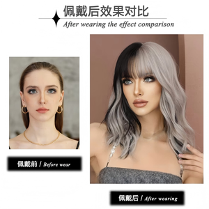 Perruque bouclée <span class=keywords><strong>mi</strong></span>-longue réaliste en <span class=keywords><strong>cheveux</strong></span> synthétiques Xin Yao, couleur gris-argent-rose, mignonne, moelleuse et respirante pour femme - Product Image 2