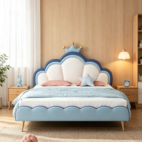 Lit en bois massif avec couronne de princesse en cuir et espace de rangement, meubles de chambre à coucher pour filles